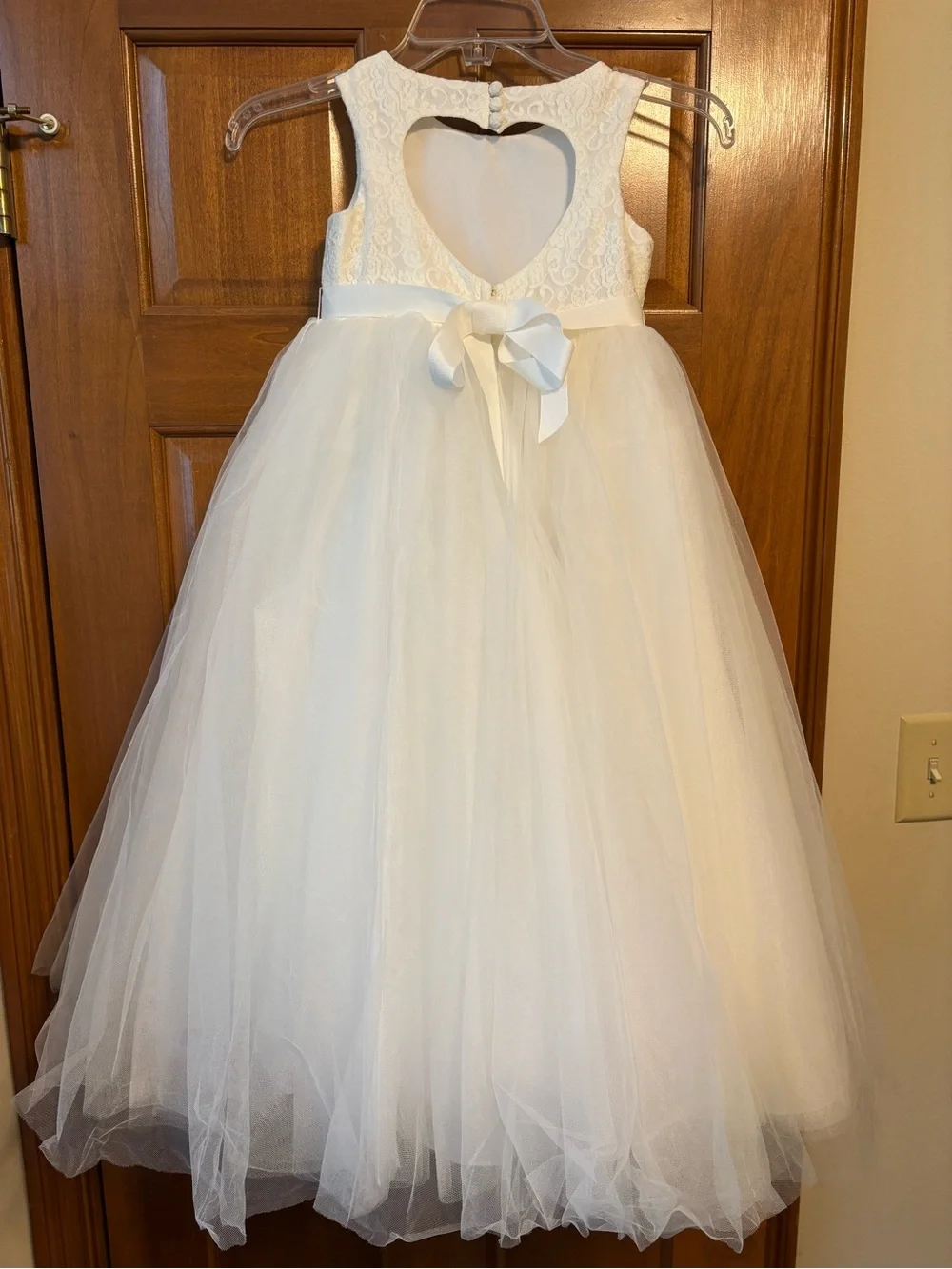 David's Bridal Ball Gown Flower Girl Dress with Heart Cutout - Picture 2 of 5